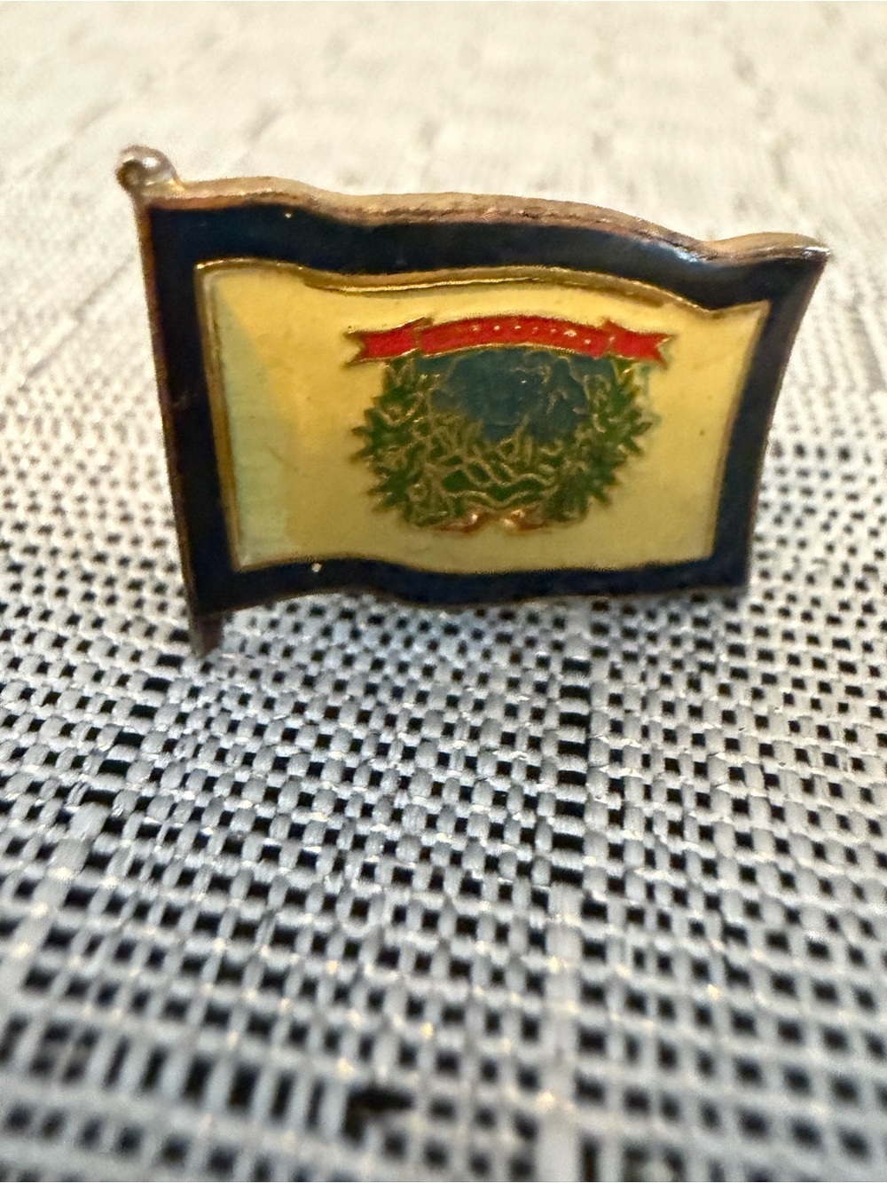 Vintage West Virginia Enamel Flag Pin in Yellow, Blue, Green